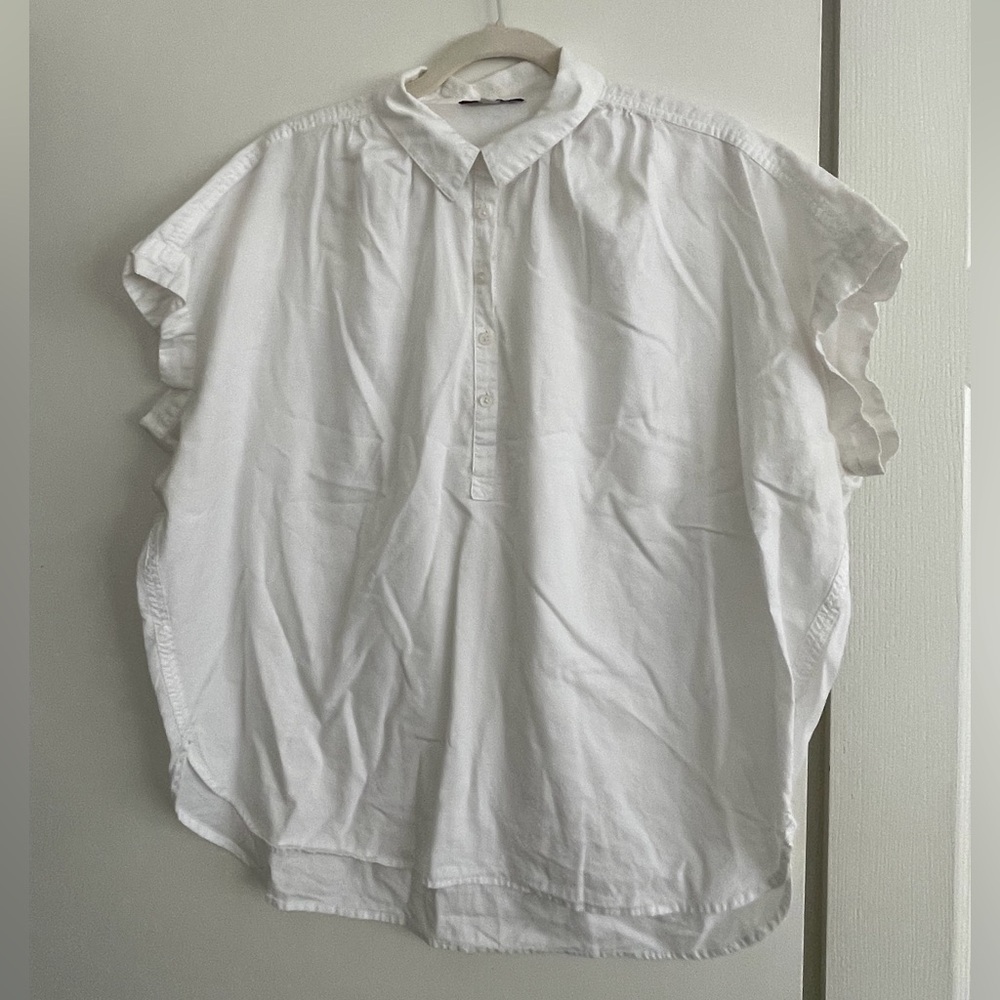 Madewell White Cotton Short-Sleeve Button-Front Casual Shirt